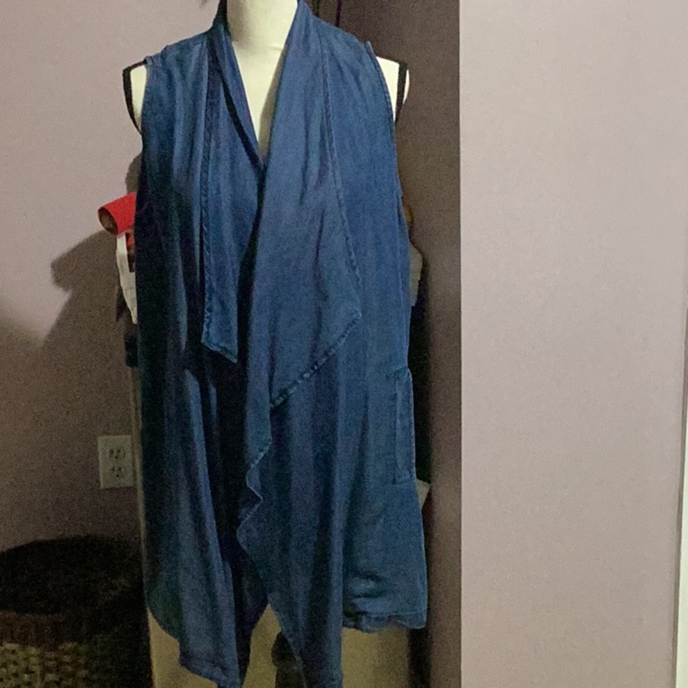 Blue Sleeveless Draped Vest